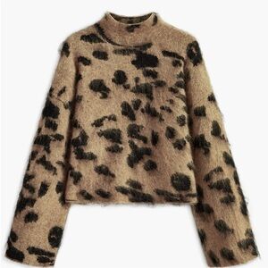 Commense Brown and Black Leopard Print Turtleneck Sweater